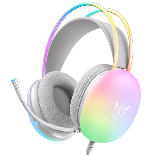 Gaming Headset with Microphone RGB Rainbow Lighting PC Wired Lightweight Gami...-image