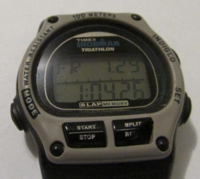 Timex Triathlon 8 Lap Memory Watch Indiglo Black & Silver READ FULL DESCRIPTION