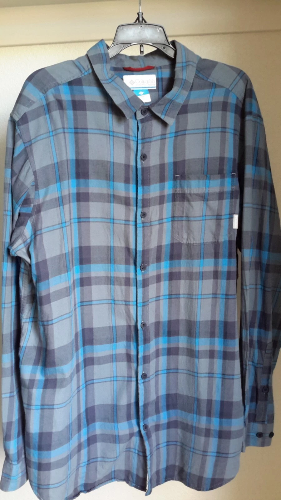 Columbia Mens XL Shirt Button Down Long Sleeve Outdoor Plaid Blue Classic EUC