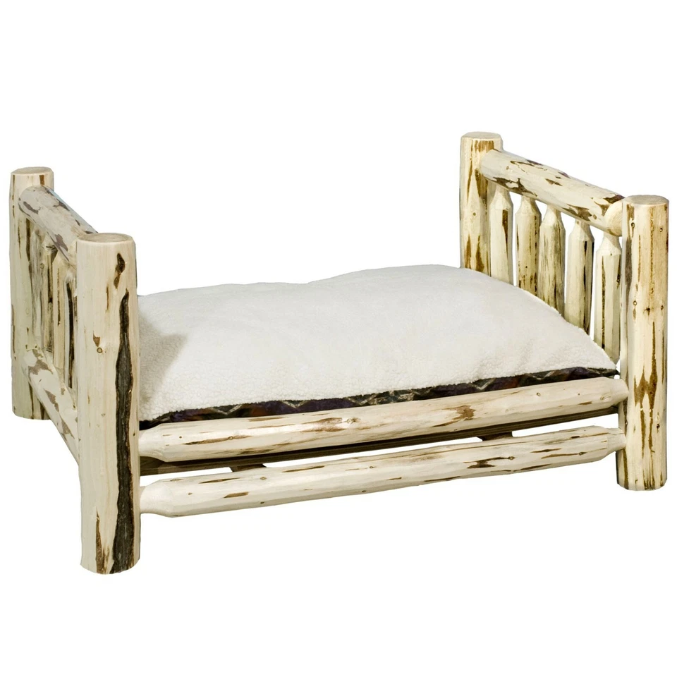 CAMA DE MADERA PARA PERROS REGISTRO rústico hecho por Amish muebles de cabina mascotas perros más grandes Foto 2 de 4