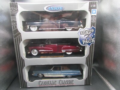 NOS ungeöffnet Anson Cadillac Classic Bonus 3 Car Pack Maßstab 1:18 #60197