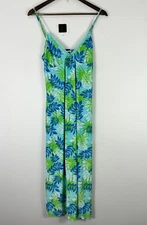 Studio Donatella Slip Dress Women M Blue Green Leaf Print Lace Resort Y2K Sexy