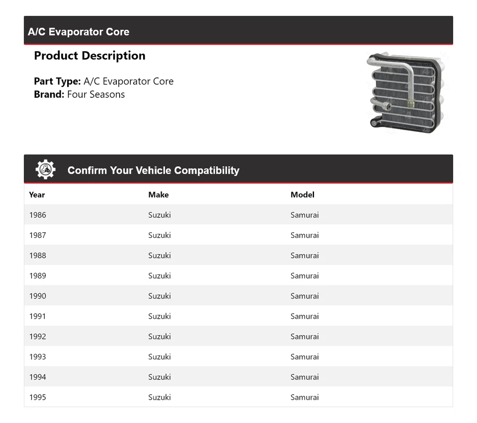 For 1986-1995 Suzuki Samurai A/C Evaporator Core 4 Seasons 1987 1988 1989 1990 - Image 2 of 4