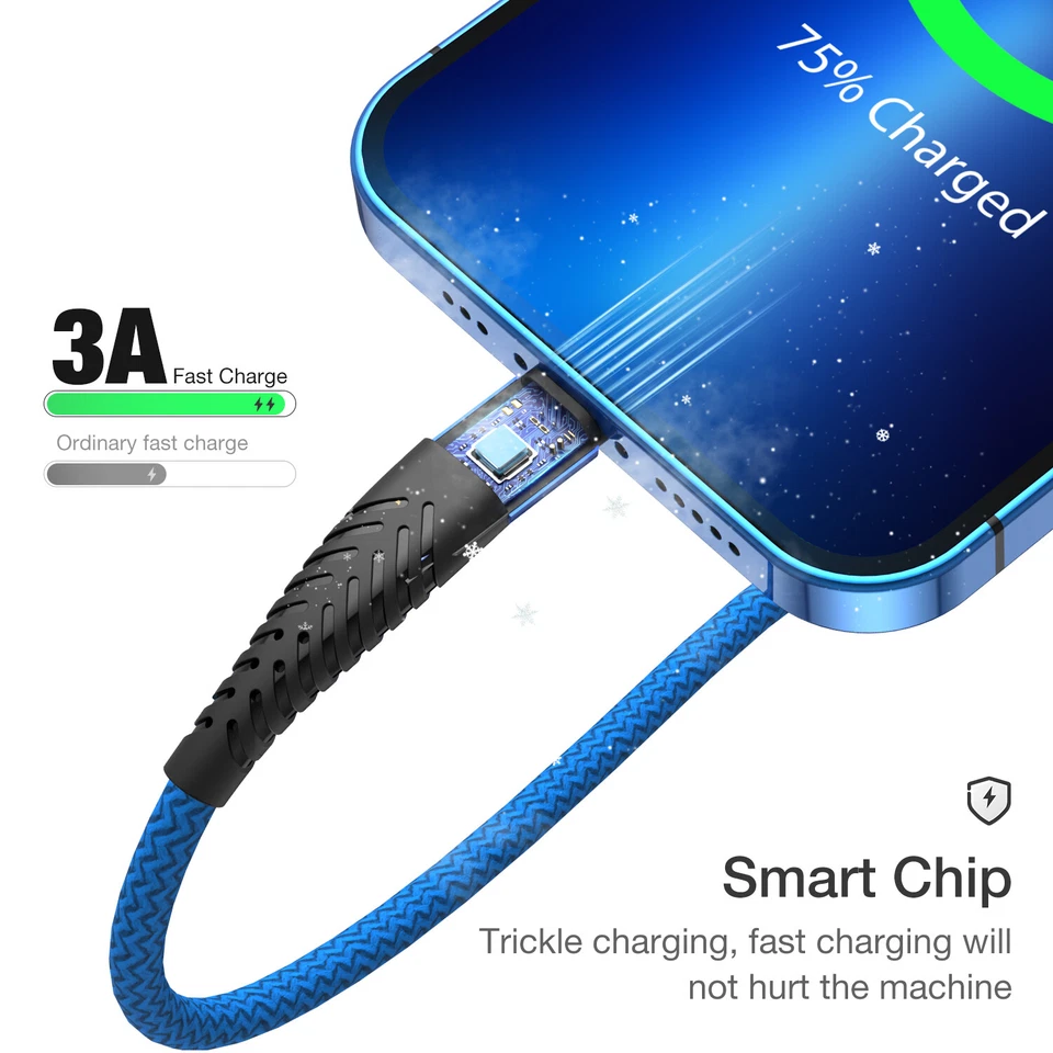 Fast Charge USB Charger Cord & Data Sync Cable For iPhone Type C USB C 3/6/10FT - Image 3 of 4