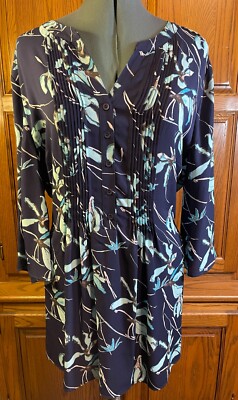 Prescott New York Sz 1X Blue Floral Tie-back Tunic