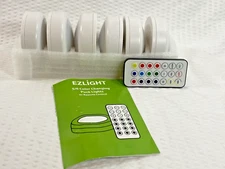EZLight Color Changing Puck Lights with Remote  ~ Set of 6 ~ 3" Diameter ~ New