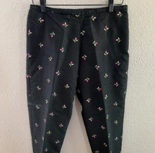 Vintage Karen Kane silk Pants Women’s Size 8 Black pink embroidered tulips