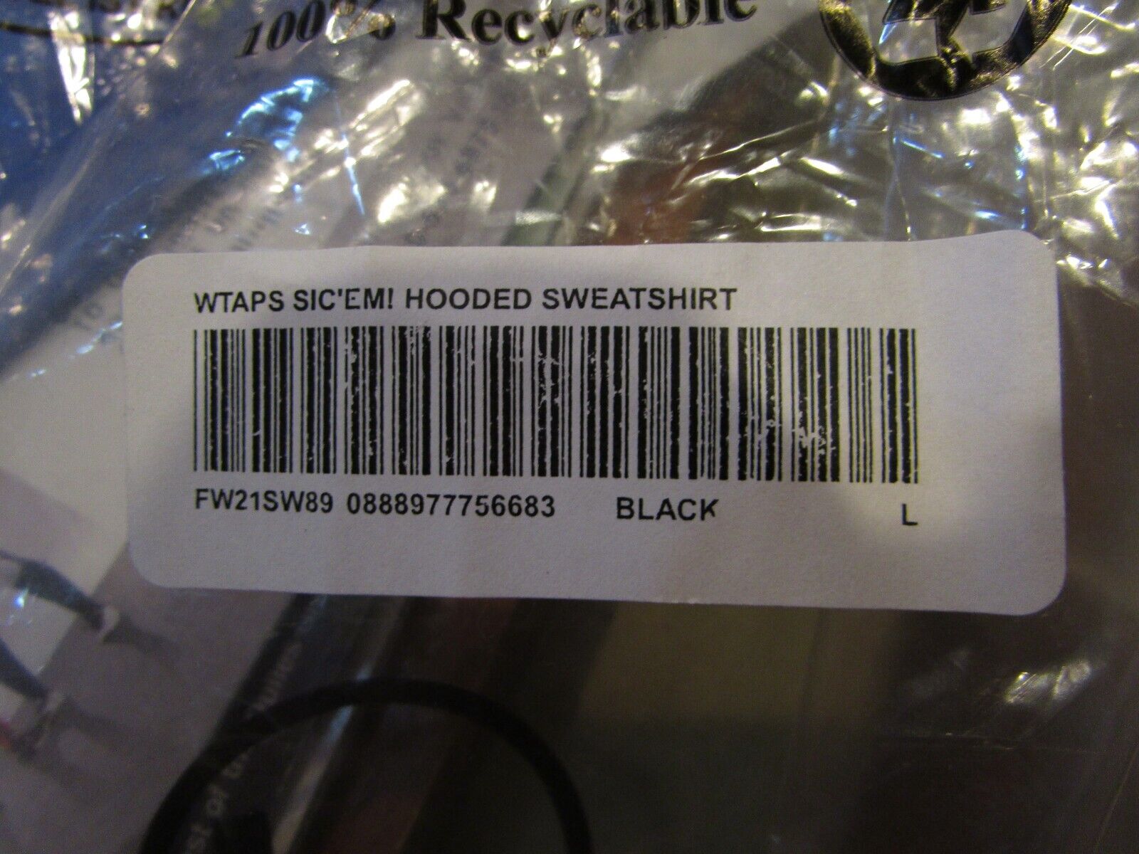 Supreme WTAPS Sic'em! Hooded Sweatshirt Black Size Large NWT