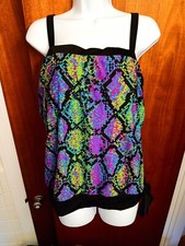 Women's Tankini Top Padded Bra Adjustable Straps Abstract Pattern Print XL NWT
