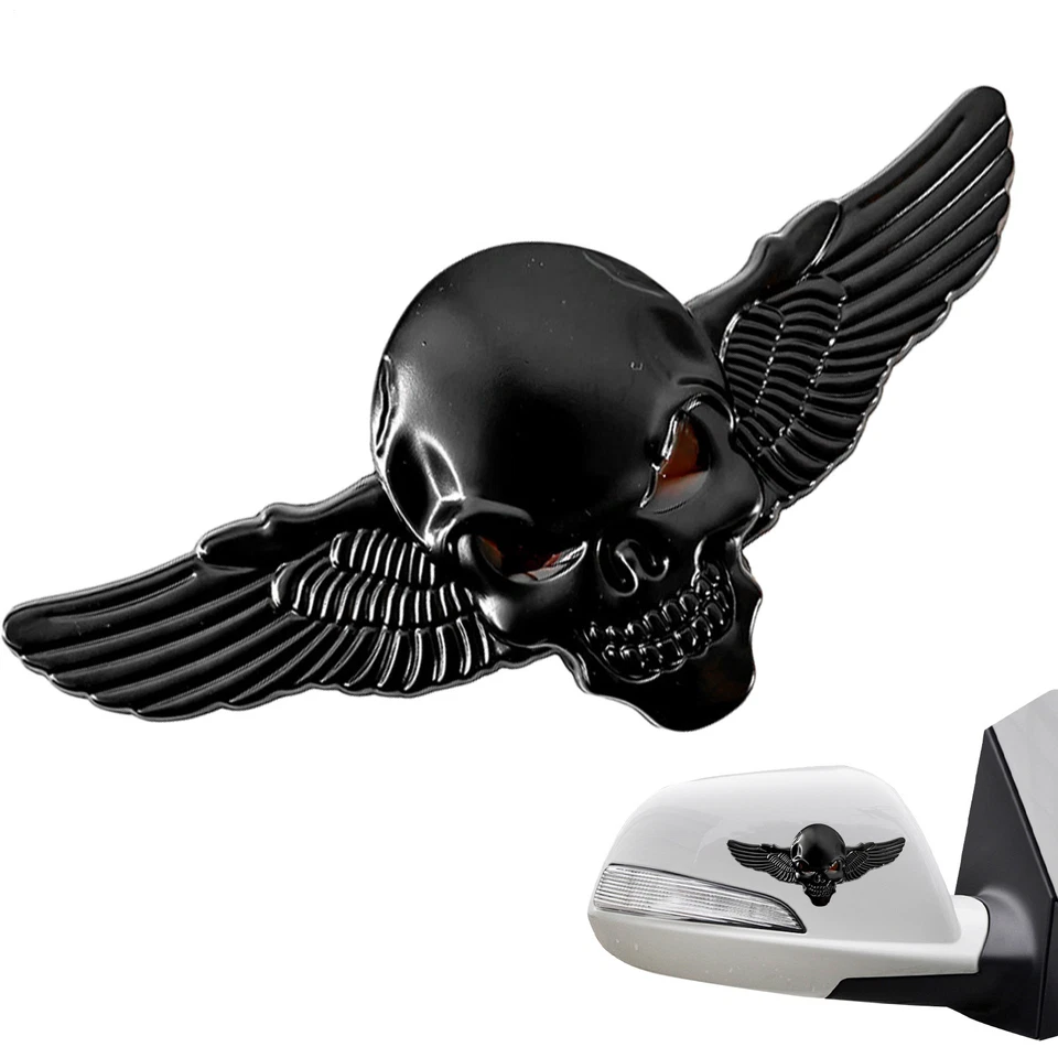 2pcs 3D Metal Skull Wings Decal Emblem Motorcycle, Auto, Truck Alloy Decal - Image 2 of 4