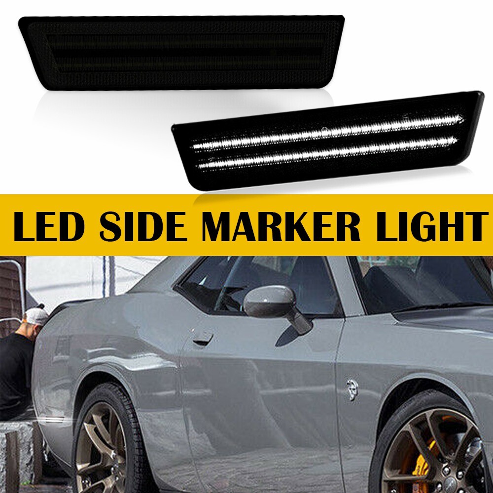 AUXITO Smoked LED Side Marker Lights for Dodge Challenger Charger White Rear
