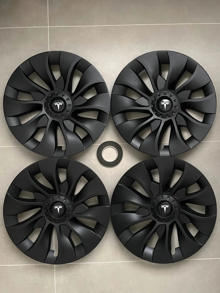 4 copri cerchi Uberturbine neri opachi con logo bianco  L+R - Tesla Model 3 18" - Bild 2 von 4