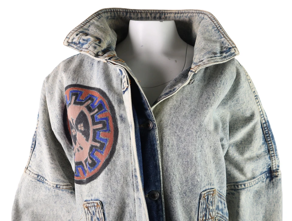 Chaqueta vaquera vintage años 90 GITANO para mujer L lavado ácido denim arte nativo americano para usar Foto 4 de 4