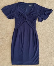 Adrienna Papell Dress Navy Blue Size 6 Twist Knot Front Bell Sleeves