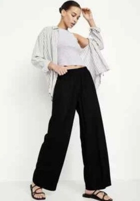 Old Navy Linen Blend High-Waisted Wide-Leg Taylor Pants Beachy Size MEDIUM
