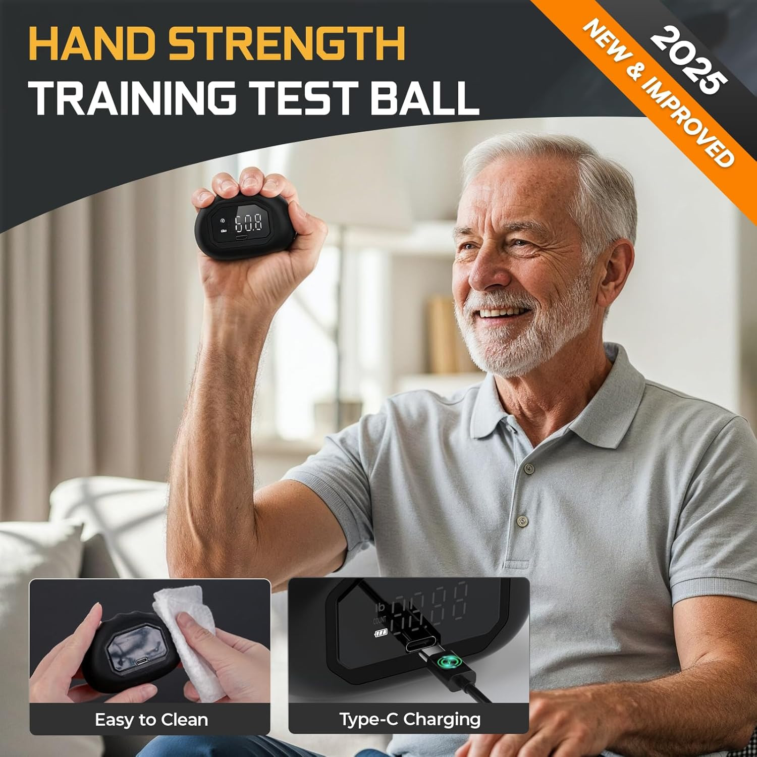 Funny Palm Grip Strength Tester Trainer - Strength Dynamometer Rechargeable Hand