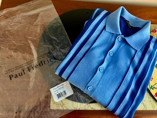 NUEVO Polo Paul Fredrick Azul 100% Algodón Botón Delantero Manga Sh, SM, RT$160 Foto 3 de 4