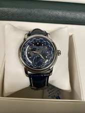 Frederique Constant Classic Worldtimer Mens Watch. Navy Blue with World Map.