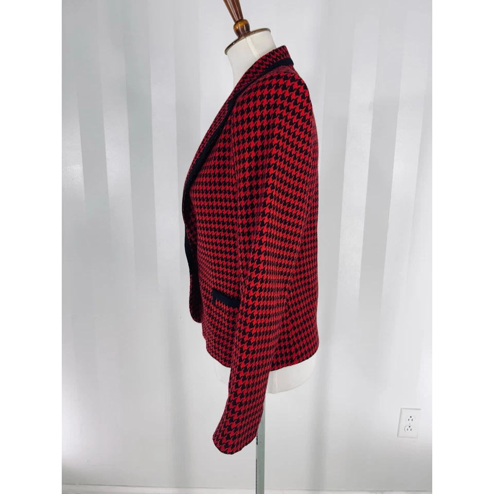 Blazer LILLIE RUBIN Mujer Vintage Rojo/Negro Pata de Gallo Talla 6 Foto 3 de 4