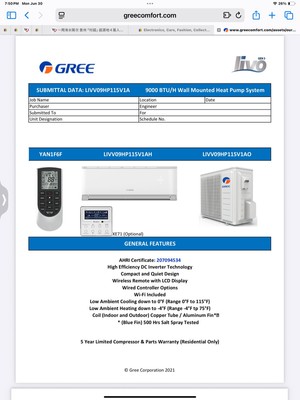 Gree LIVV09HP1151AH-9K 115V  (Only Indoor Unit )