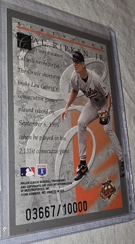 1996 Donruss #61 Cal Ripken, Jr. Elite Series # /10000 HOF - Picture 5 of 6