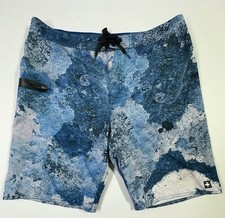 Tavik Board Shorts Mens 36 Blue Abstract Ocean Print Swim Trunks Zipper Pocket