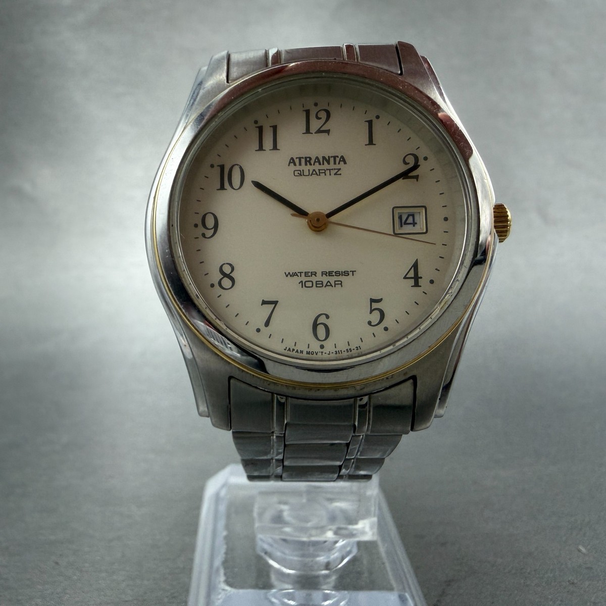 Ricoh Atranta Watch Men 36mm Champagne Dial Silver Tone Date Round 