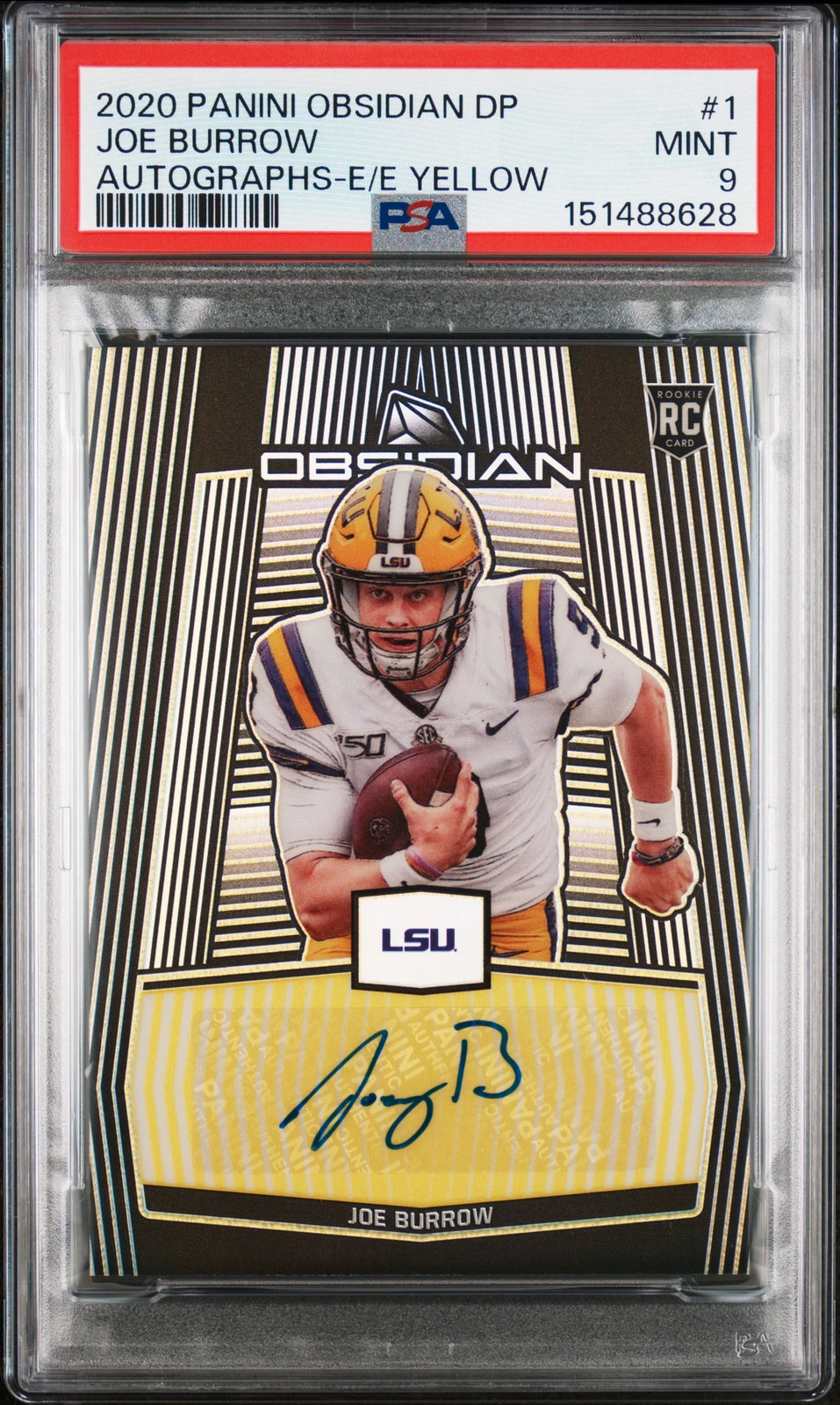 2020 Obsidian Draft Picks Auto Joe Burrow #1 Electric Etch Yellow 6/7 PSA 9 view 1