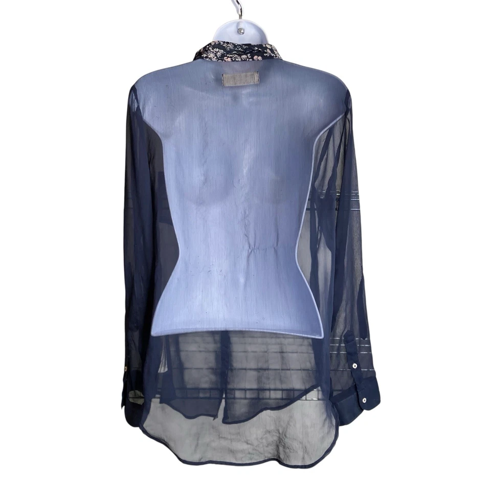 Blusa para mujer Abercrombie & Fitch Y2K azul transparente con ribete floral con botones talla M Foto 2 de 4