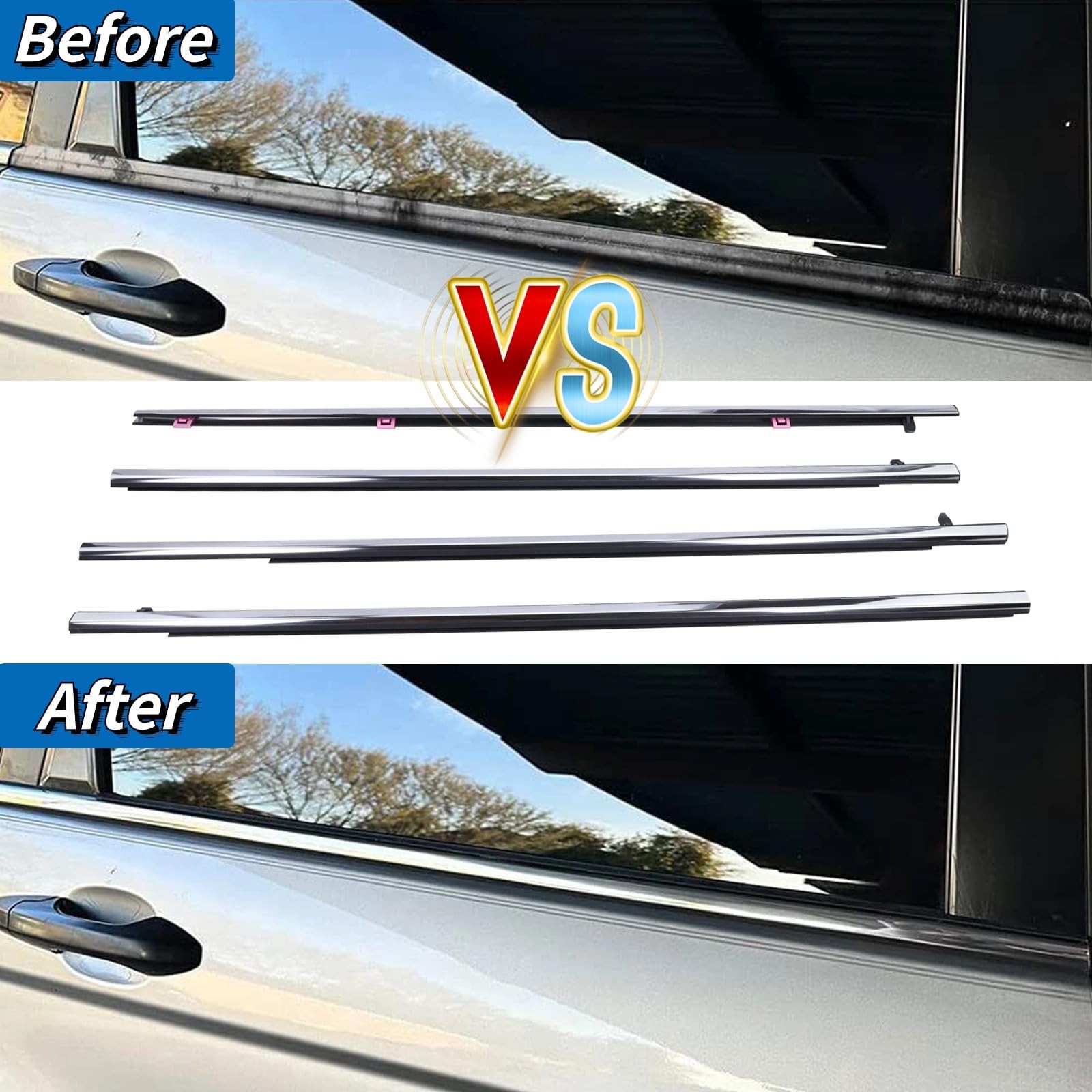 4Pcs Weatherstrip Window Moulding Trim Seal Belt Compatible with 2013-2018 Ho...