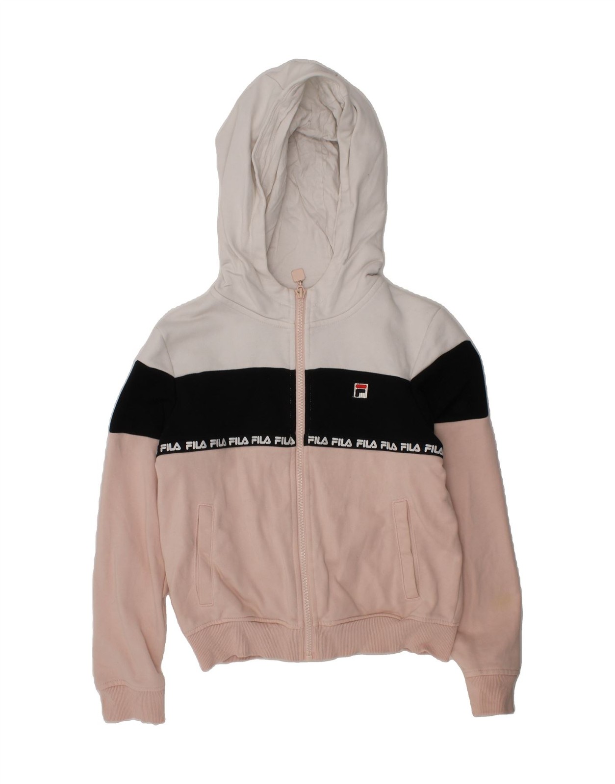 Felpa con cappuccio FILA bambina grafica zip 9 10 anni rosa colorblock cotone DQ43