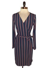 TOMMY HILFIGER Size M Wrap Dress Red White Blue Long Sleeve Stretch Knit