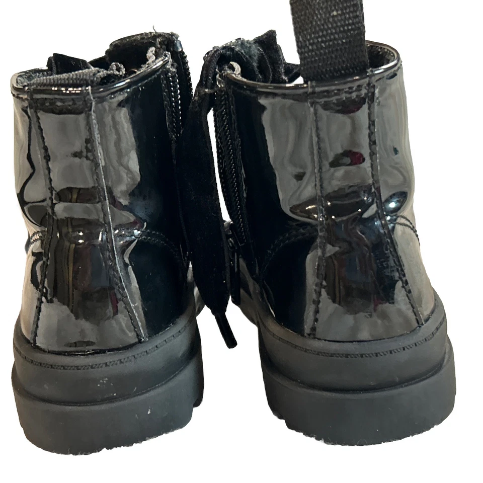 Botas de combate negras con cordones al tobillo talla 6 para niñas pequeñas brillantes con cordones de terciopelo con cremallera Foto 4 de 4