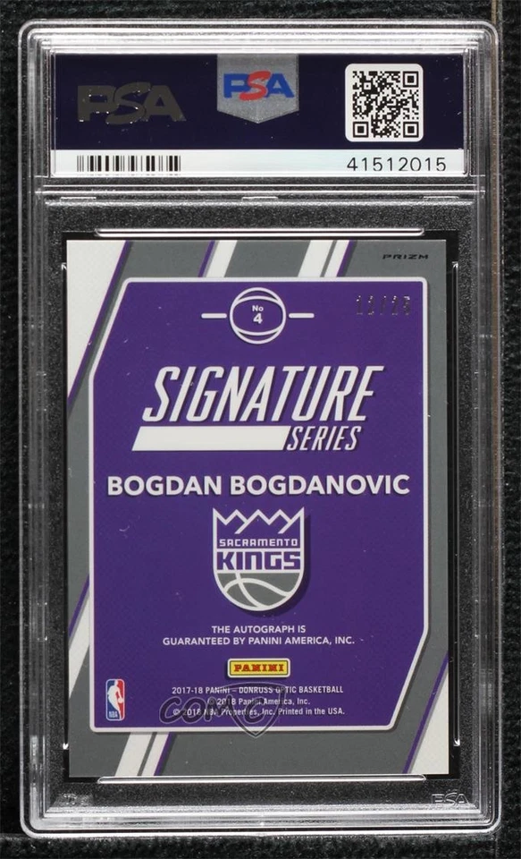 2017 Donruss Optic Pink Prizm /25 Bogdan Bogdanovic PSA 10 GEM MT Rookie Auto RC - Image 2 of 2