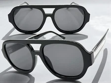 Men's Classic Vintage Retro Style SUNGLASSES Thick Black Acetate Frame Dark Lens