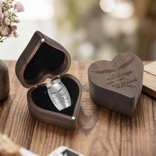 Angel Wing Small Urns for Human Ashes Heart Shaped Wooden Wings 1.57" 