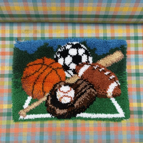 Vintage Sport Latch Hook Rug Baseball Football Basketball Soccer ...