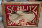 Vtg SCHLITZ BEER Mirror Bar Sign 1981 Red & Gold in Wood Frame