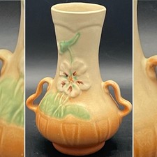 Weller Art Pottery Panella Cream Orange Ombre Amphora Vase c1930s USA 6.5"t