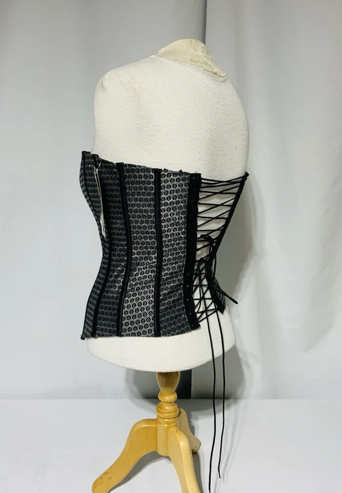 Tesa Classics Bustier Corset Womens Sz 34 Black Silver Boning Lace Zipper - Image 4 of 4