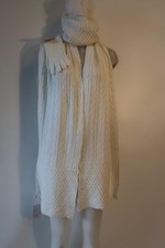 NWT Womens Bloomingdale's Cream Rhinestone 3Pc Set Fox Fur Pompom Hat Scarf OS