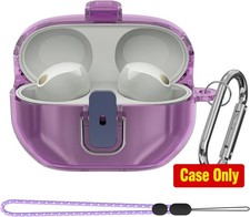 Clear Purple TPU Earbuds Case Cover for Sony WF-1000XM5 with Carabiner Lanyard