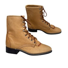 VTG Leather Kiltie Equestrian Heeled Packer Boots Buckskin Color Women s Size 10