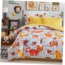 Kids Bed in a Bag Queen Size Orange Comforter Set Queen-7 Pieces Jungle Animals