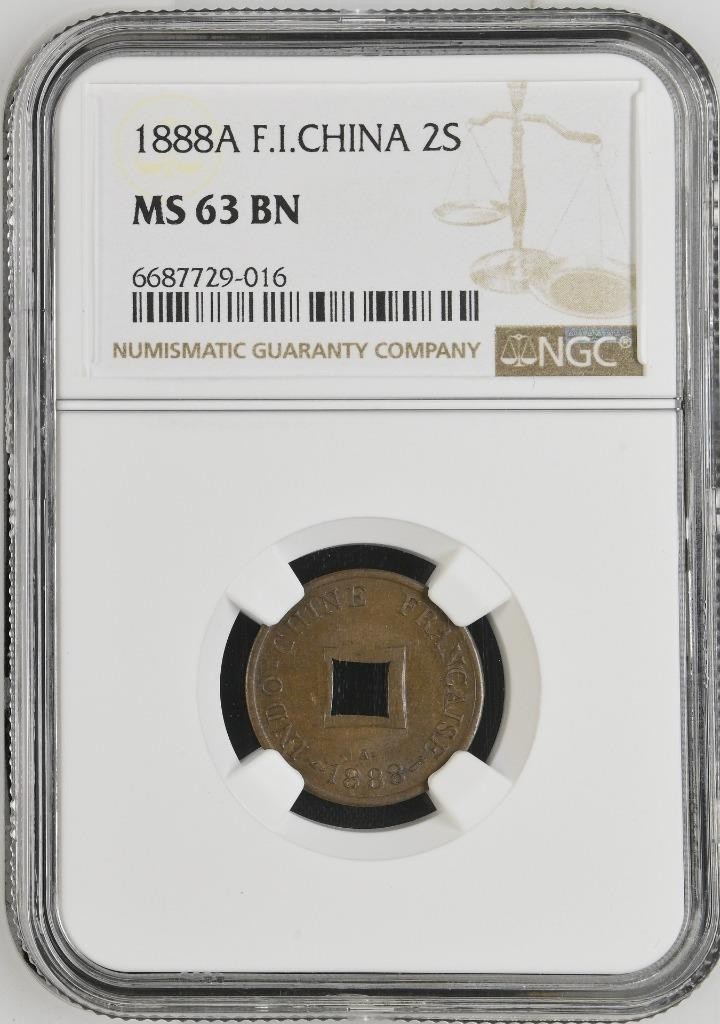 French Indochina 2 Sapeque 1888A NGC MS 63 BN