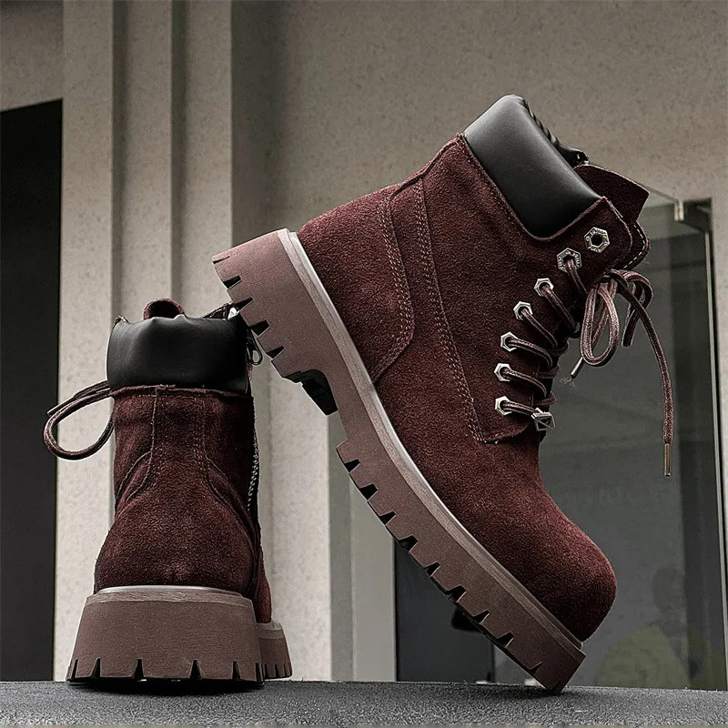 Sneakers uomo moda plateau stringate mucca pelle scamosciata scarpe trekking outdoor foto 6