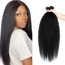Kinky straight human hair bundles 26 28 30 inch natural black 150g