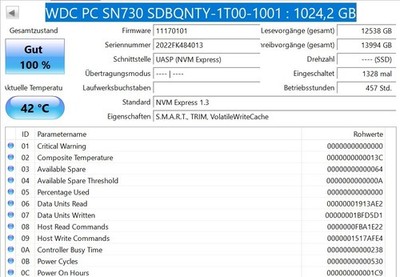 WD PC SN730 1TB NVMe M.2 SSD (SDBQNTY-1T00) - Top Zustand 100% Gut