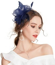 Women Feather Fascinator Wedding Tea Party Hair Clip Brooch Bridal Headpiece ...