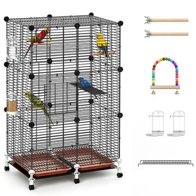Pawaboo Bird Cage, 24.2''L x 16''W x 41''H Flight Cage with Slide-Out Tray, W...